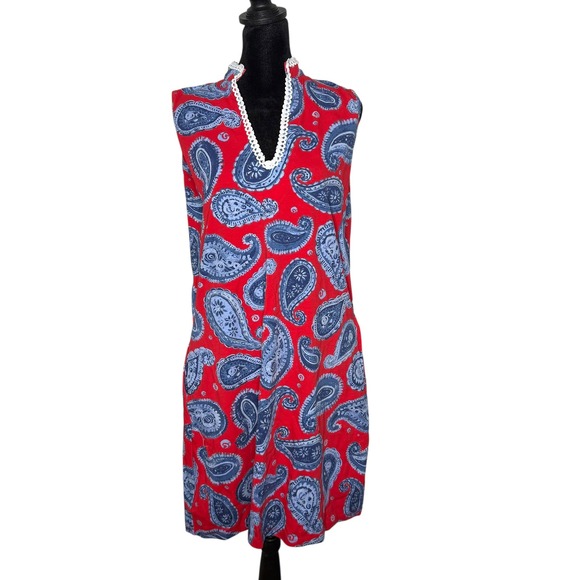 Ana Clare Paisley Shift‎ Short Dress Size L Red Lace Trim Coastal Resort wear - Picture 3 of 13